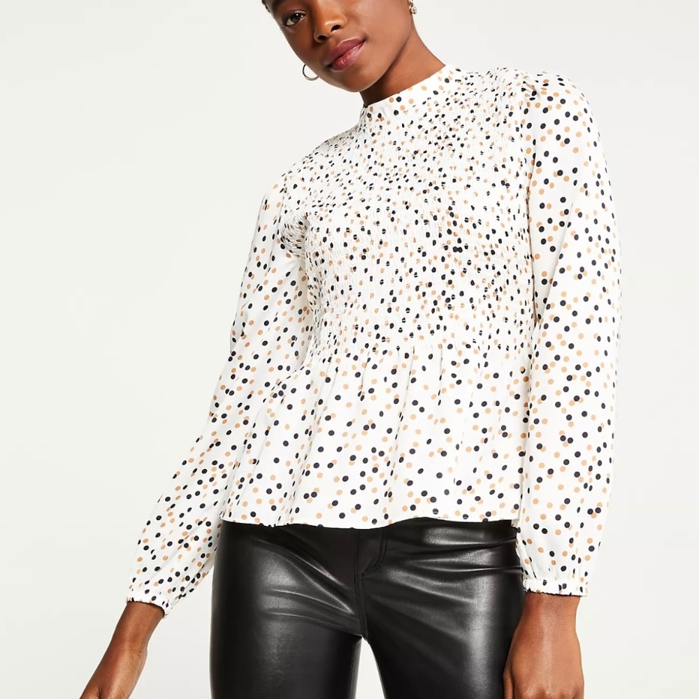 Ann Taylor Dot Smocked Peplum Top
